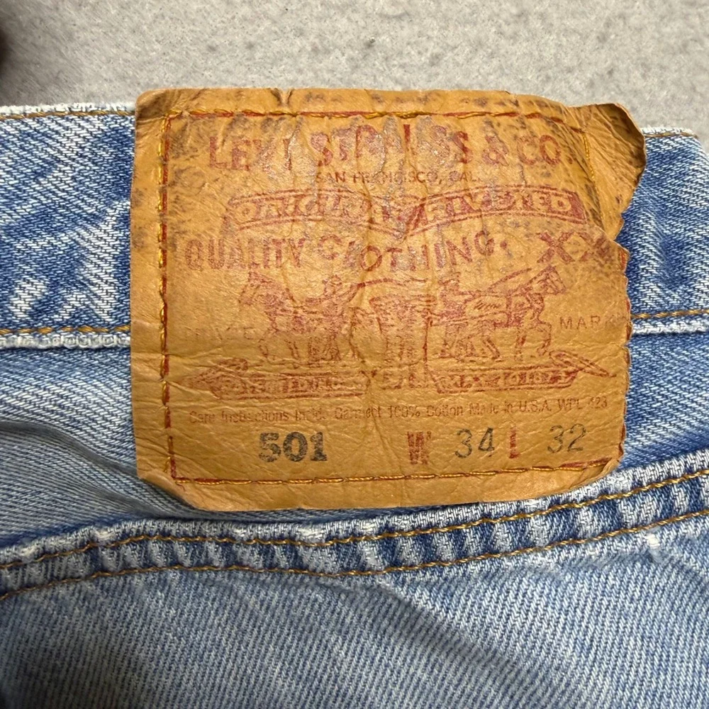 Levi's 501 Denim Shorts Mens 34 Light Wash Vintage 90s Distressed Cut Off USA